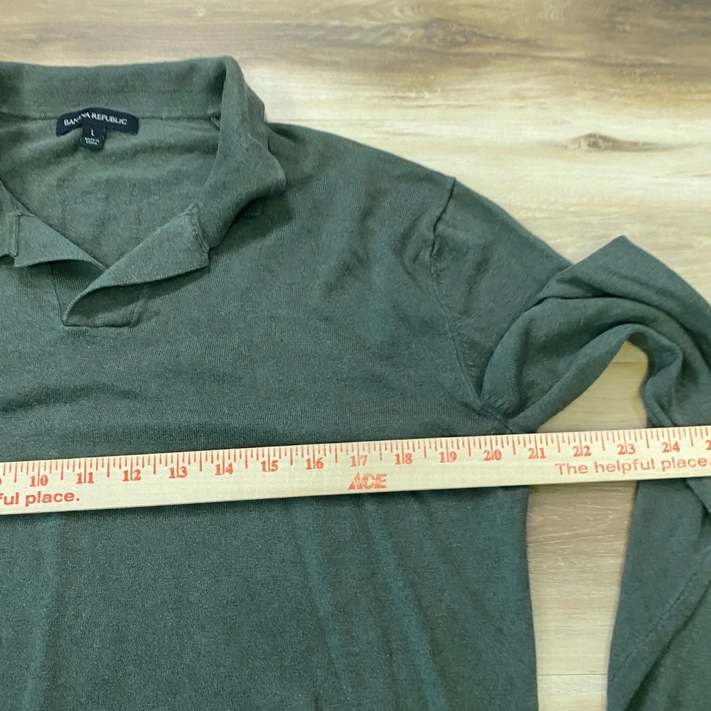 Banana Republic Polo Sweater Large Silk Linen Blend Johnny Collar Green Mens